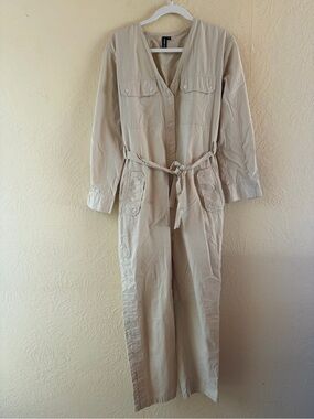 Jonny Cota Beige Utility Jumpsuit with Tie Waist